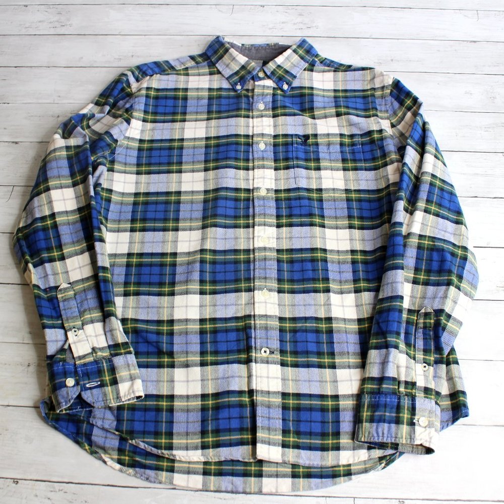 American Eagle Outfitters Mens Size L Classic Fit Plaid Dress Shirt Blue